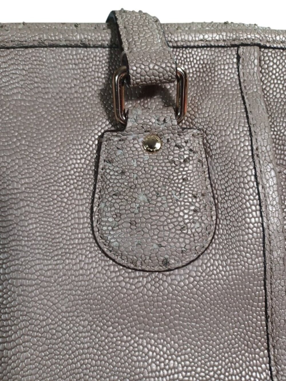 Coach Mickie 18x14 Zipper Pebbled Leather Tote Metallic Taupe Gold Hardware - Picture 12 of 16